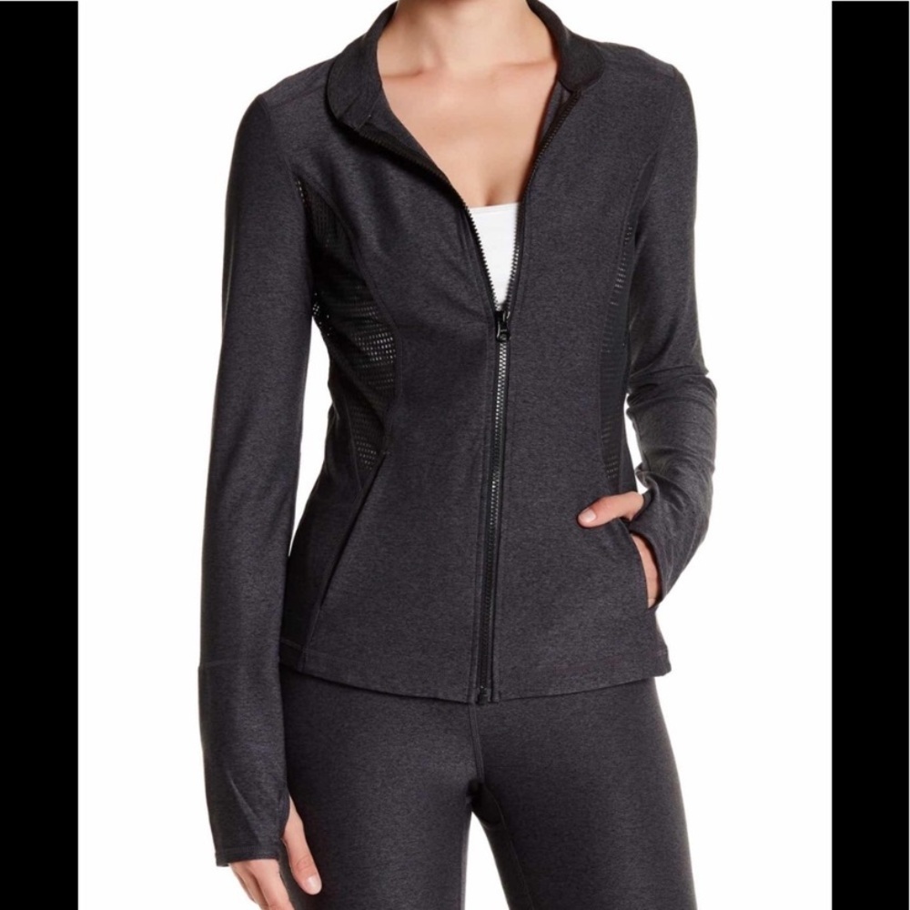 Zella full zip mock neck jacket with mesh paneling L